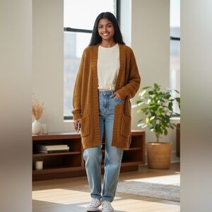 American Eagle Cozy Brown Knit Cardigan Sweater